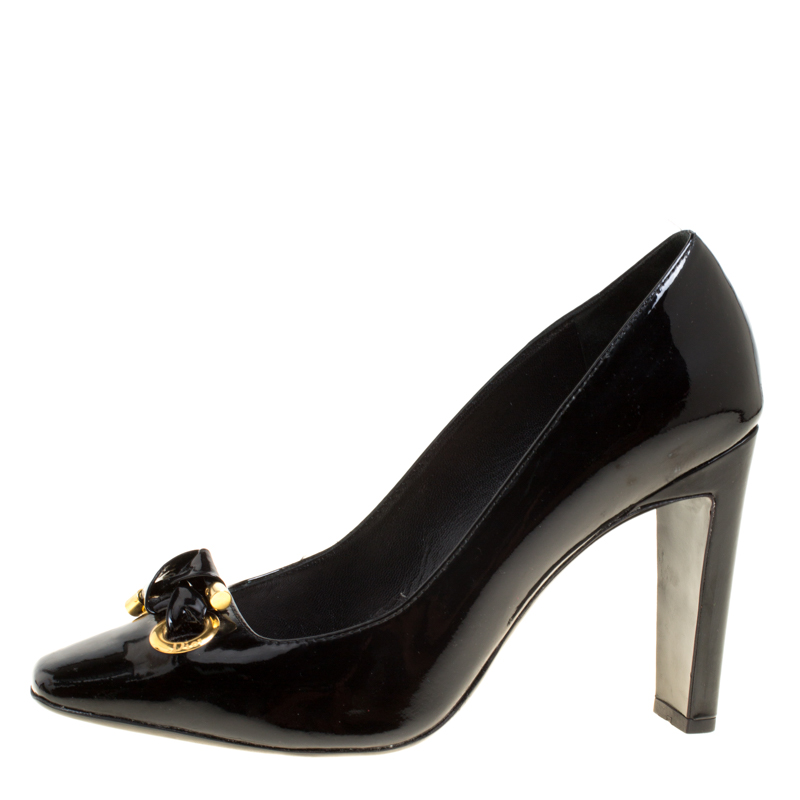 

Dior Black Patent Leather Knot Detail Square Toe Pumps Size