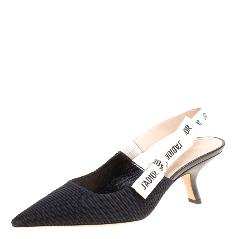 Dior Black Canvas J'adior Ribbon Pointed Toe Slingback Sandals Size 39 ...