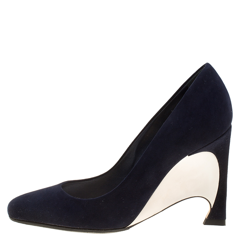 

Dior Navy Blue Suede Optique Wedge Pumps Size