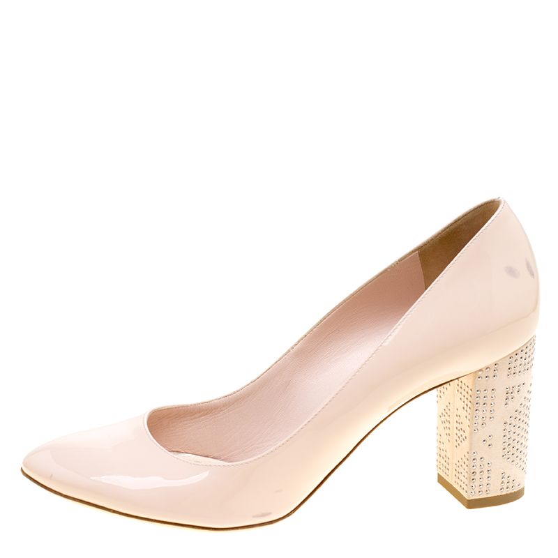 

Dior Blush Pink Patent Leather and Suede Block Heel Pumps Size