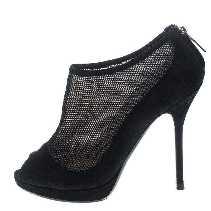 

Dior Black Suede and Mesh Peep Toe Platform Booties Size