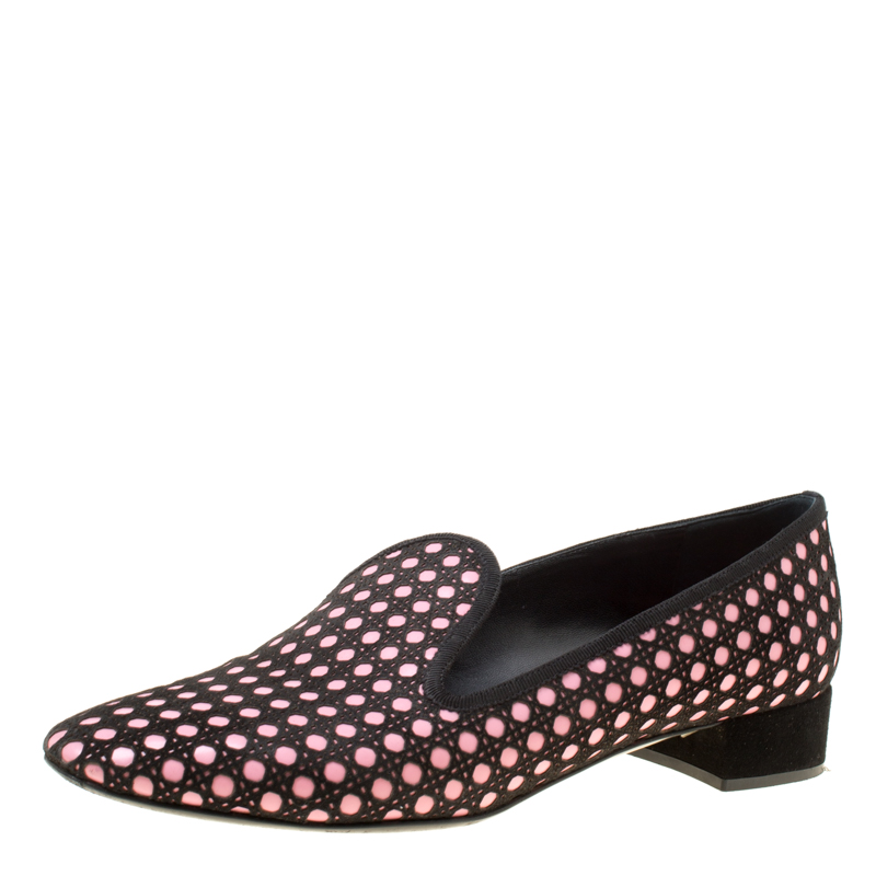 Pre Owned Dior Black/Pink Cannage Suede and Leather Cut Out Detail Smoking Slippers Size 39