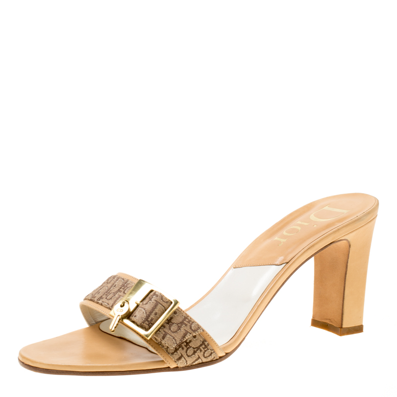 Pre Owned Dior Brown Monogram Canvas Buckle Detail Slides Sandals Size 41