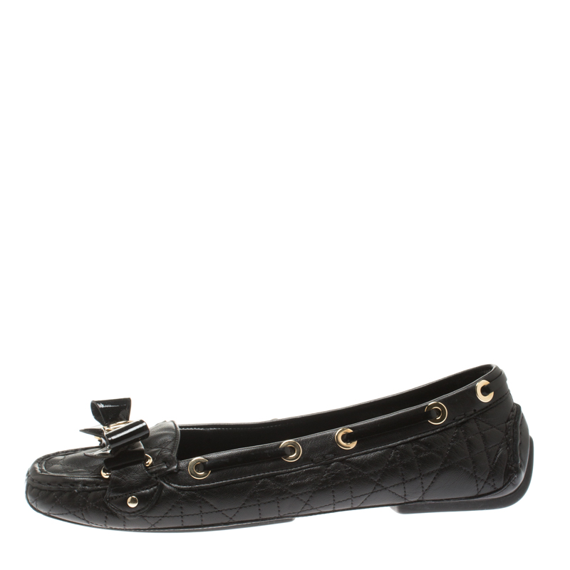 

Dior Black Cannage Leather CD Bow Detail Slip On Loafers Size