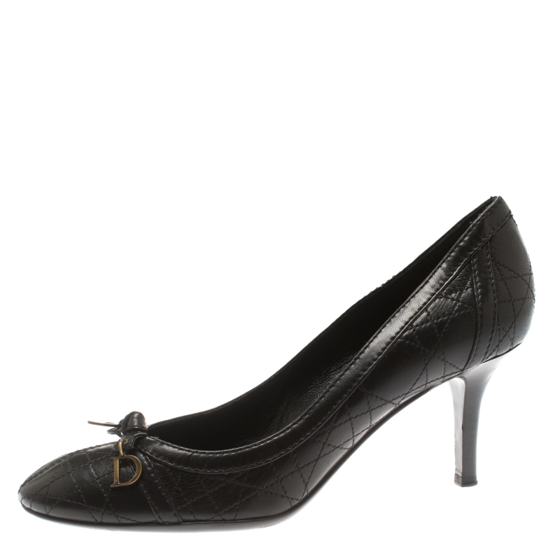 Dior Black Cannage Leather Stitched Bow Pumps Size 39.5