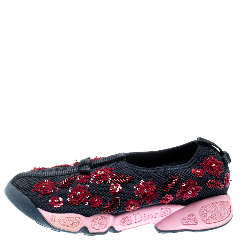 

Dior Blue Mesh Fusion Floral Sequins Embellished Slip On Sneakers Size