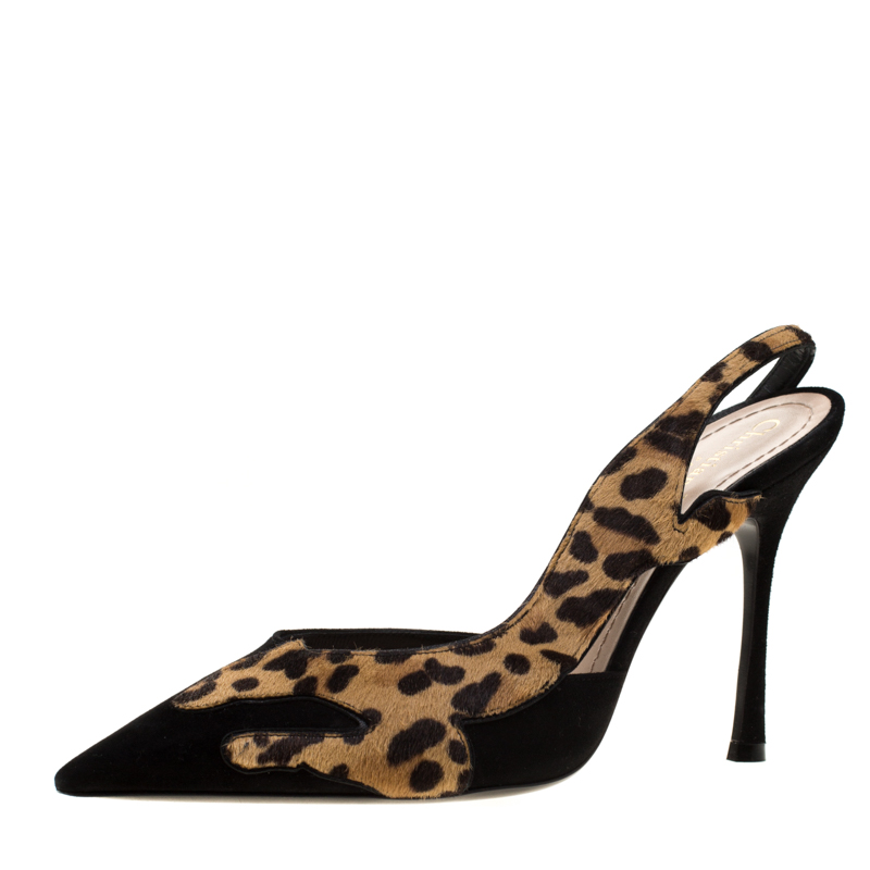 Dior Black Leopard Print Pony Hair And Suede D'orsay Slingback Pointed ...