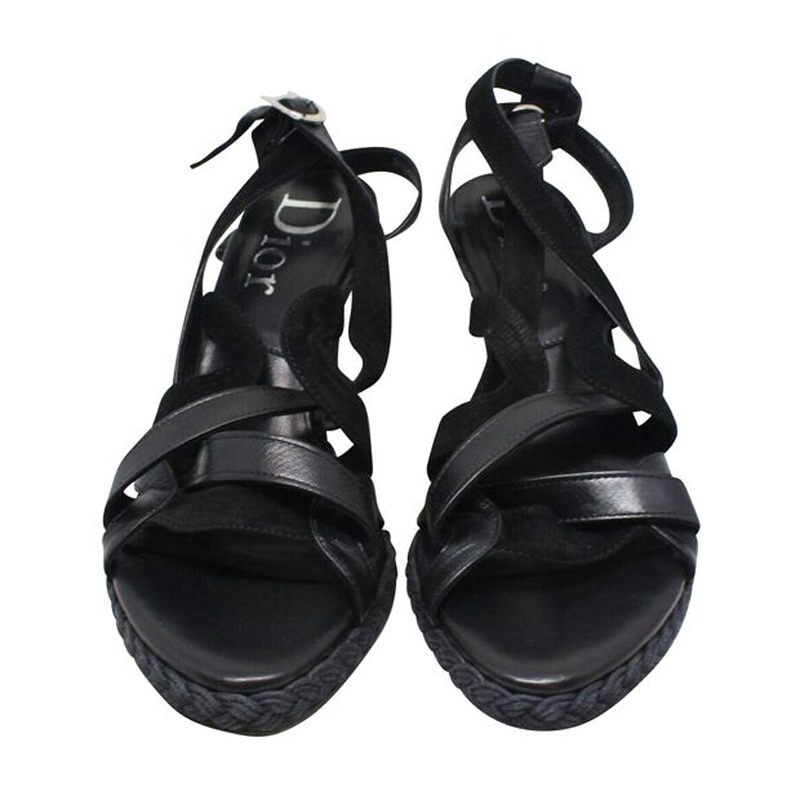 

Dior Black Leather Weave Wedges Sandals Size