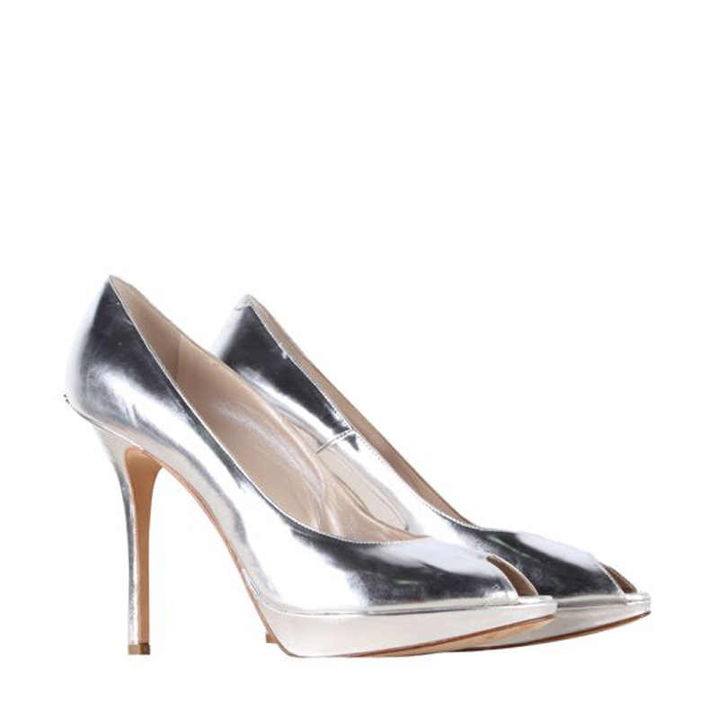 

Dior Silver Metallic Leather Peep Toe Pumps Size