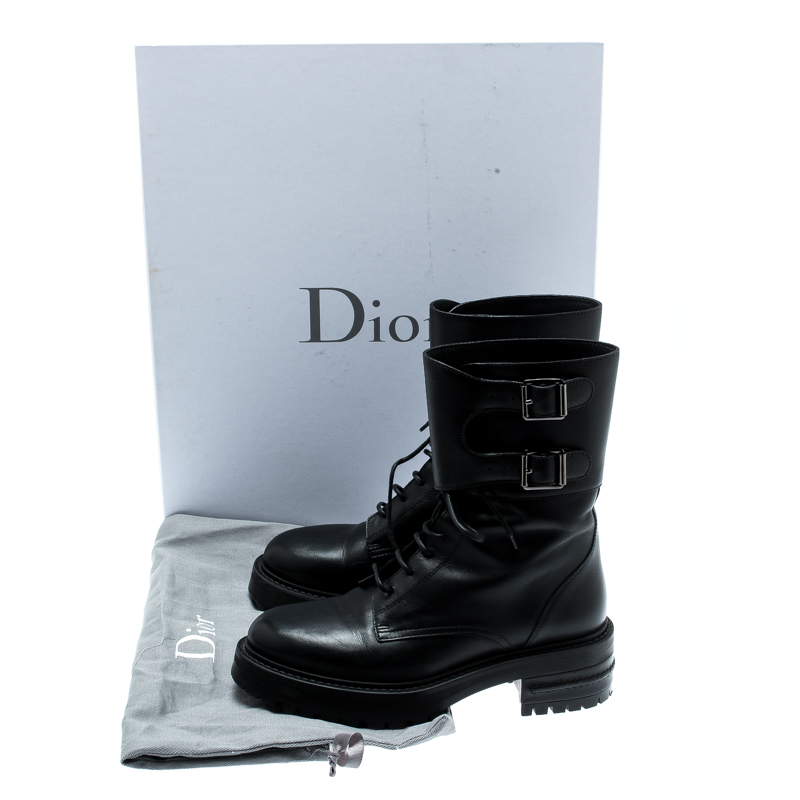 Dior Black Leather D Fight Combat Boots 