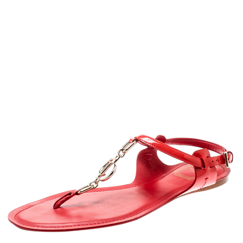 Dior Coral Red Patent Leather Thong Flat Sandals Size 39 Dior | The ...