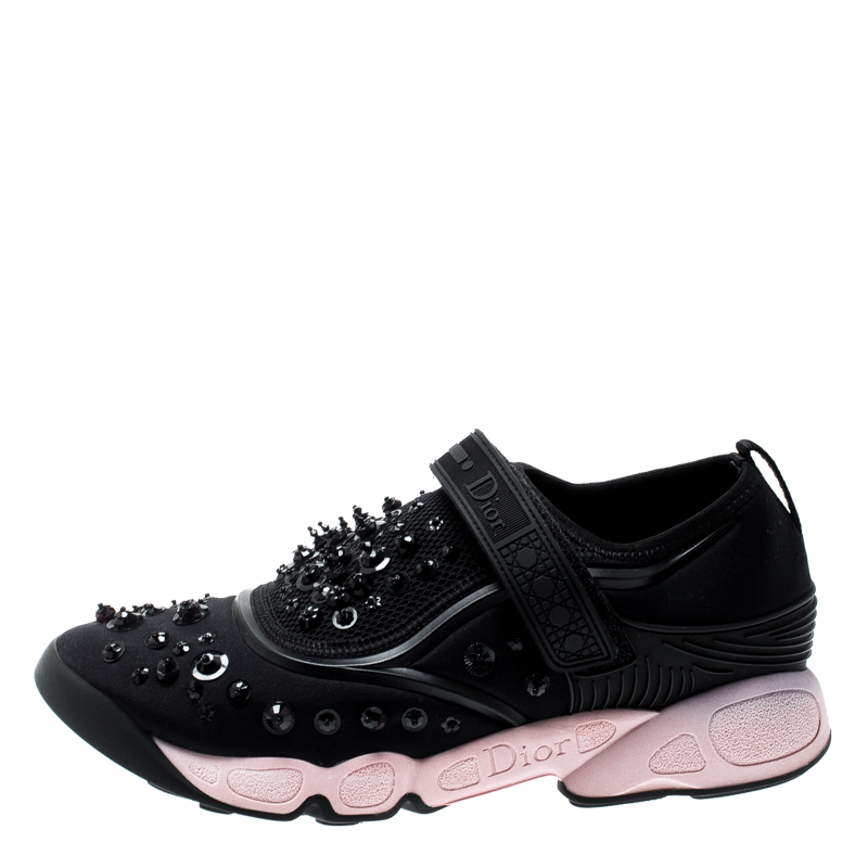 

Dior Black Fabric And Mesh Neoprene Fusion Embellished Low-Top Sneakers Size