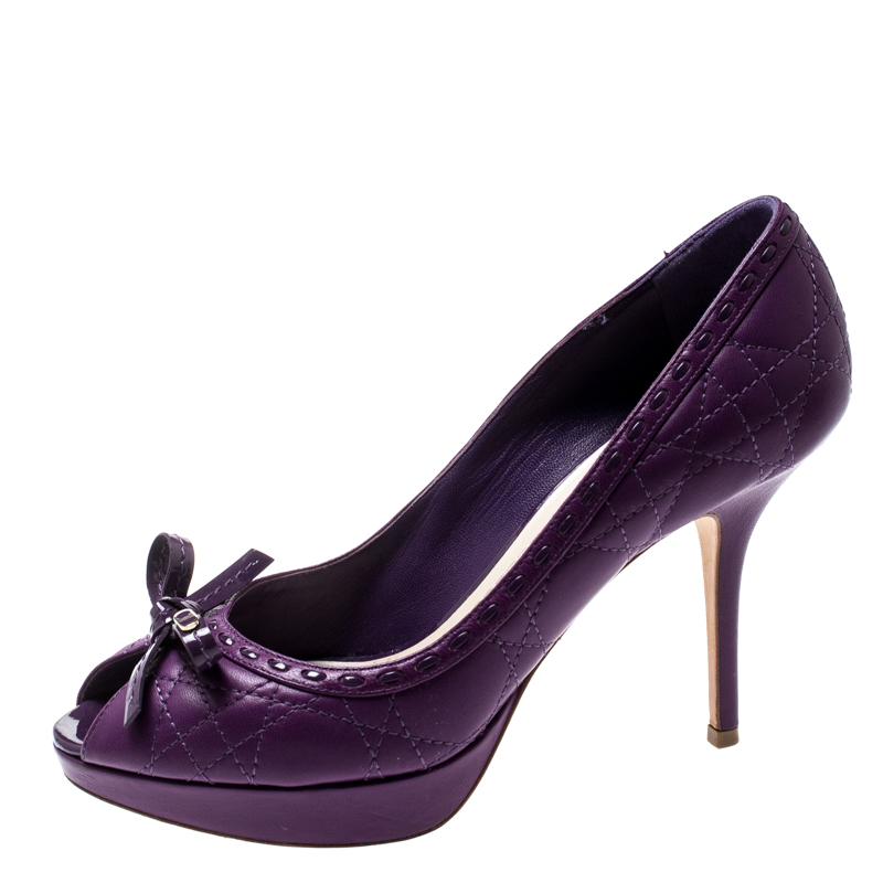 

Dior Purple Quilted Cannage Leather Sweet Peep Toe Platform Pumps Size