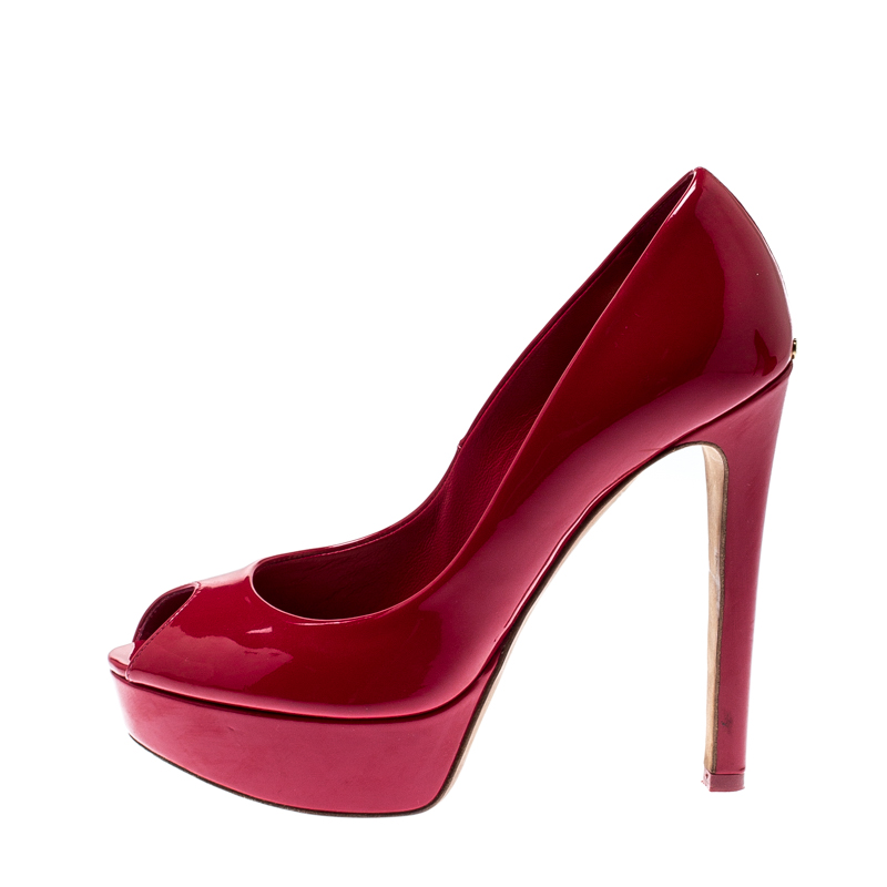 

Dior Pink Patent Leather Miss Dior Peep Toe Platform Pumps Size