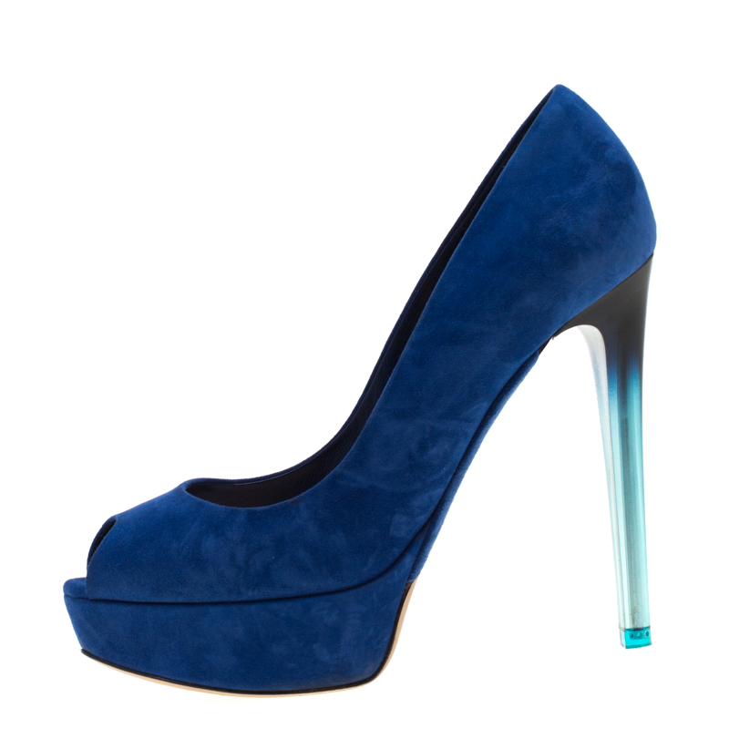 

Dior Blue Suede Miss Dior Peep Toe Platform Pumps Size