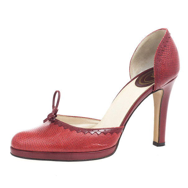 Dior Red Embossed Leather D'orsay Pumps Size 39