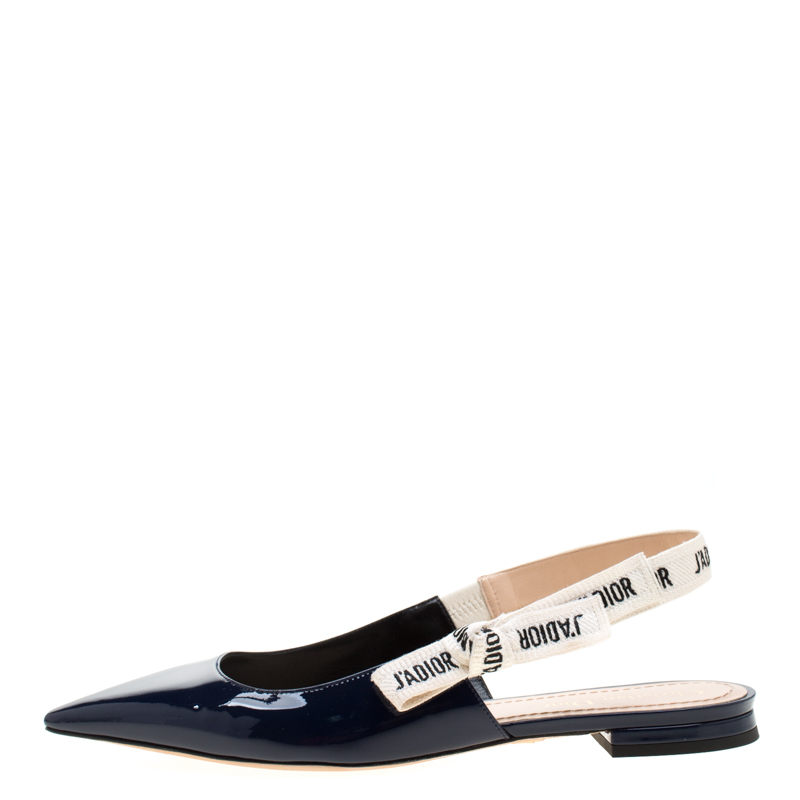 

Dior Blue Patent Leather J'adior Ribbon Pointed Toe Slingback Sandals Size, Navy blue