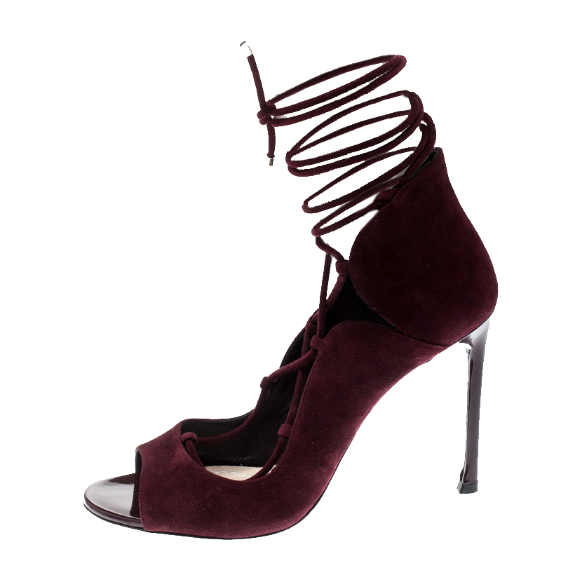 

Dior Burgundy Suede Open Toe Lace Up Pumps Size