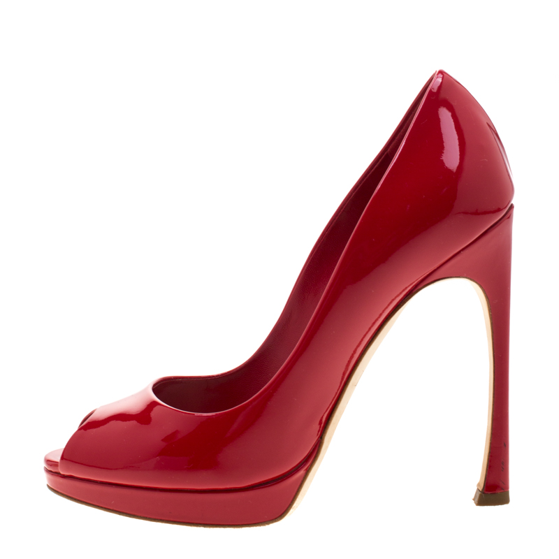 

Dior Rouge Red Patent Leather Peep Toe Pumps Size