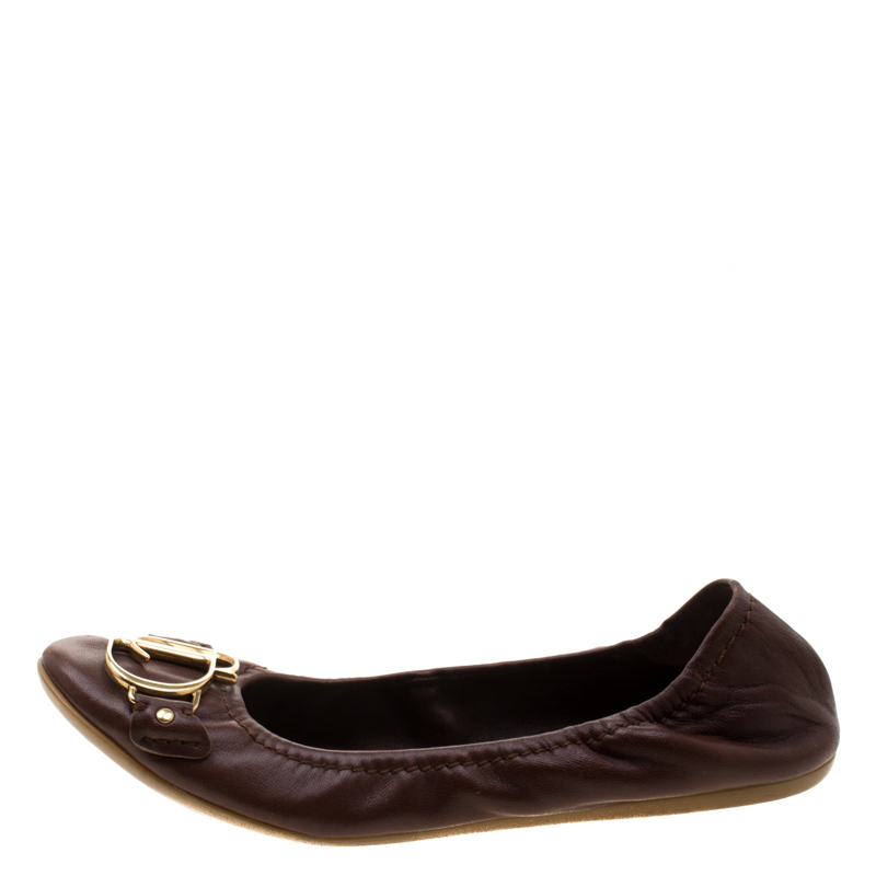 

Dior Brown Leather Logo Scrunch Ballet Flats Size