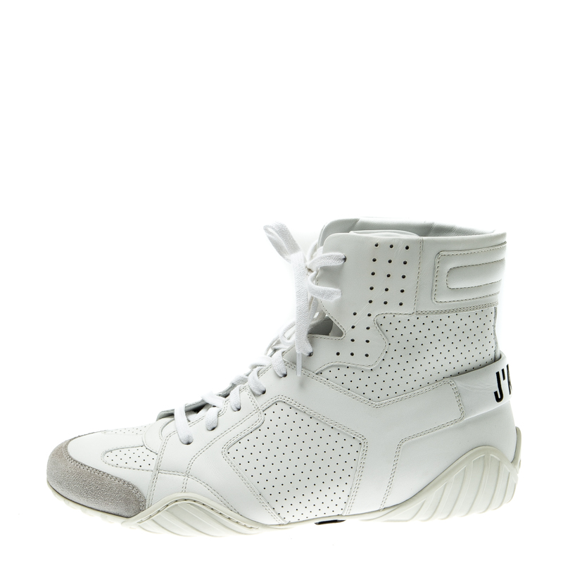 

Dior White Perforated Leather Ankle Length Sneaker Boots Size