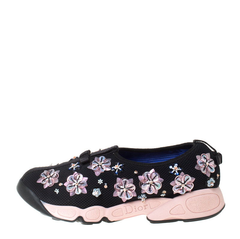 

Dior Black Mesh Fusion Floral Embellished Slip On Sneakers Size