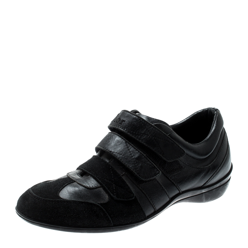 Pre Owned Dior Black Leather And Suede Velcro Sneakers Size 38