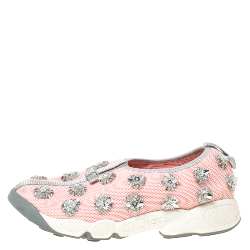 

Dior Pink Mesh Fusion Floral Embellished Slip On Sneakers Size