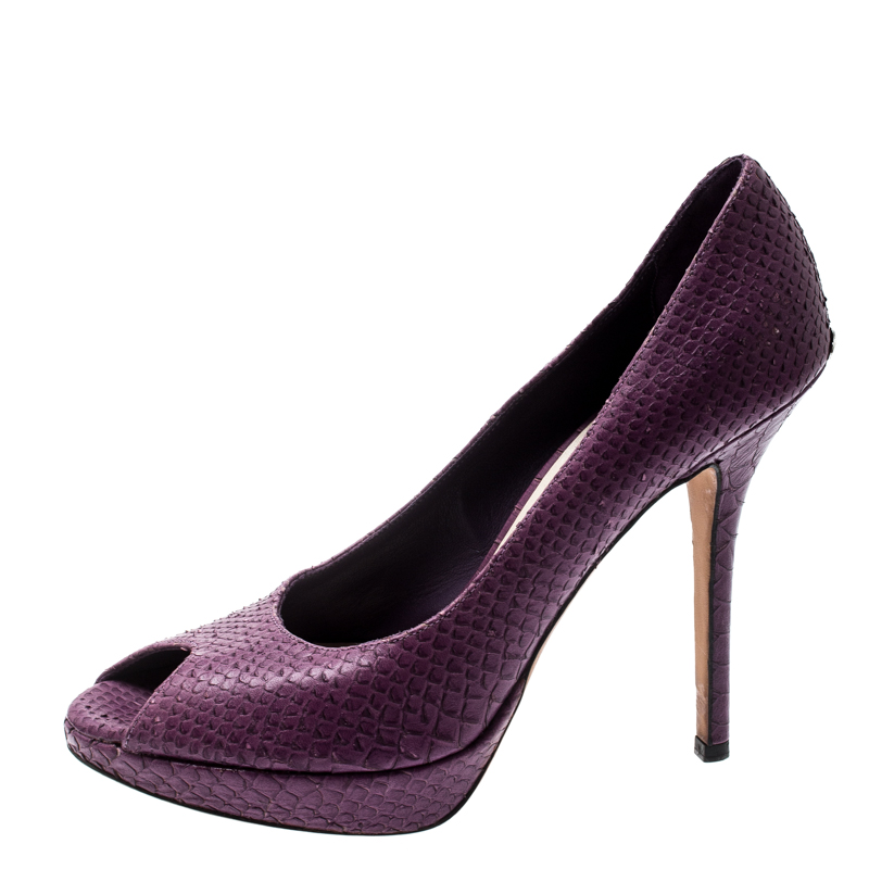 Pre-owned Dior Peep Toe Platform Pumps Size 37.5 In Purple