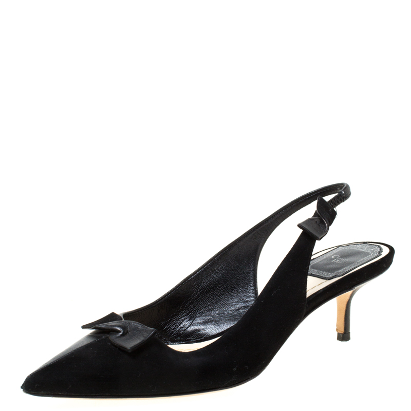 Dior Black Suede/Leather Bow Slingback Sandals Size 36 Dior | TLC