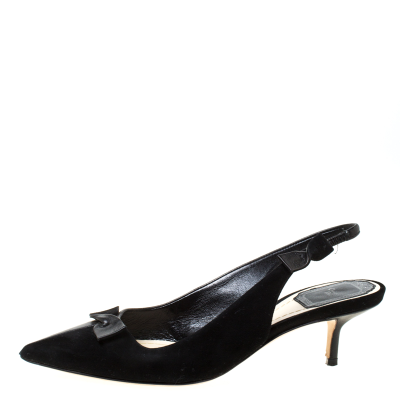 

Dior Black Suede/Leather Bow Slingback Sandals Size