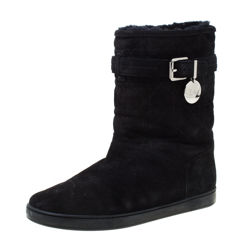Dior Black Cannage Suede Fur Lined Snow Boots Size 38.5 Dior | The ...