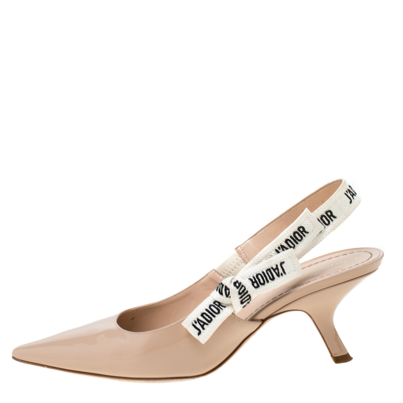Dior Beige Patent Leather J'adior Ribbon Pointed Toe Slingback Sandals ...