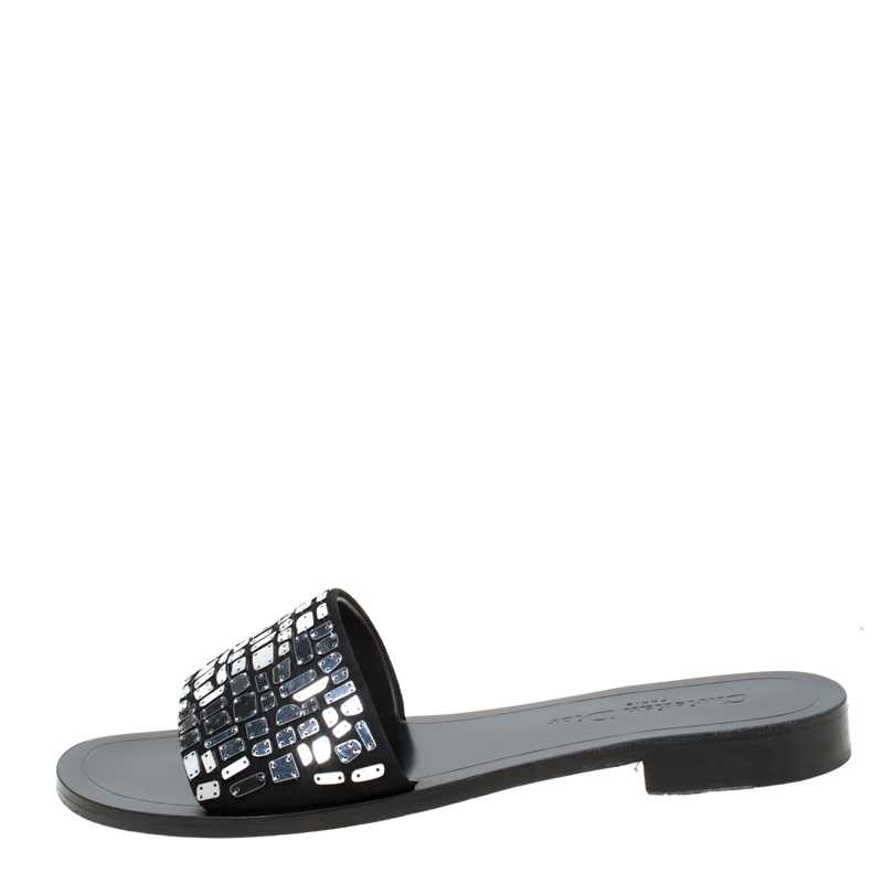 

Dior Black Mirror Embroidered Suede Mosaic Slides Size