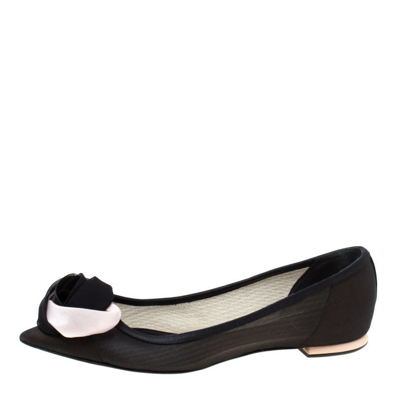 

Dior Black Crepè Fabric Floral Applique Pointed Toe Ballet Flats Size