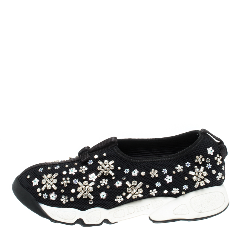 

Dior Black Floral Embellished Mesh Fusion Slip On Sneakers Size
