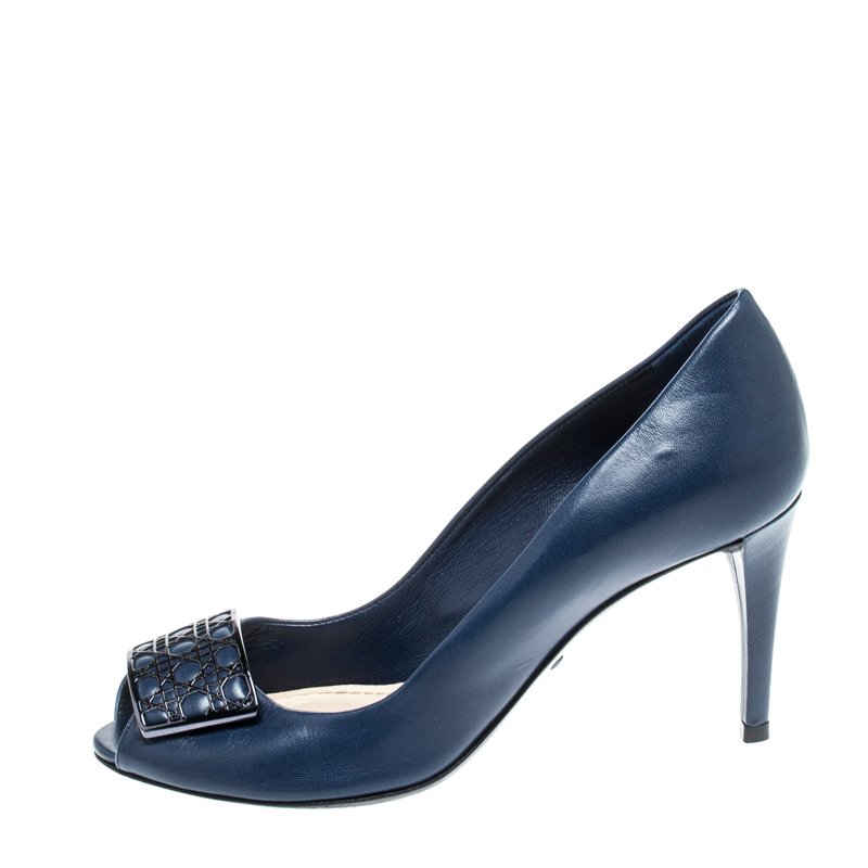 

Dior Blue Leather Cannage Peep Toe Pumps Size