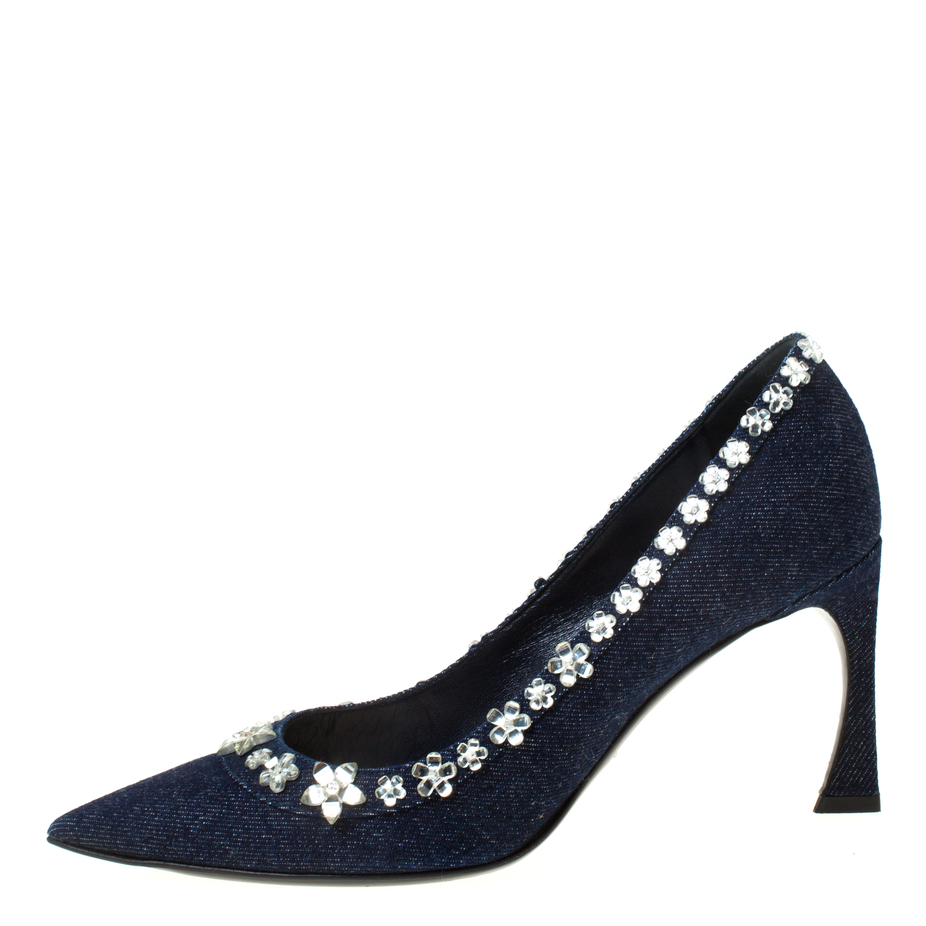 

Dior Blue Crystal Embellished Denim Garland Pointed Toe Pumps Size