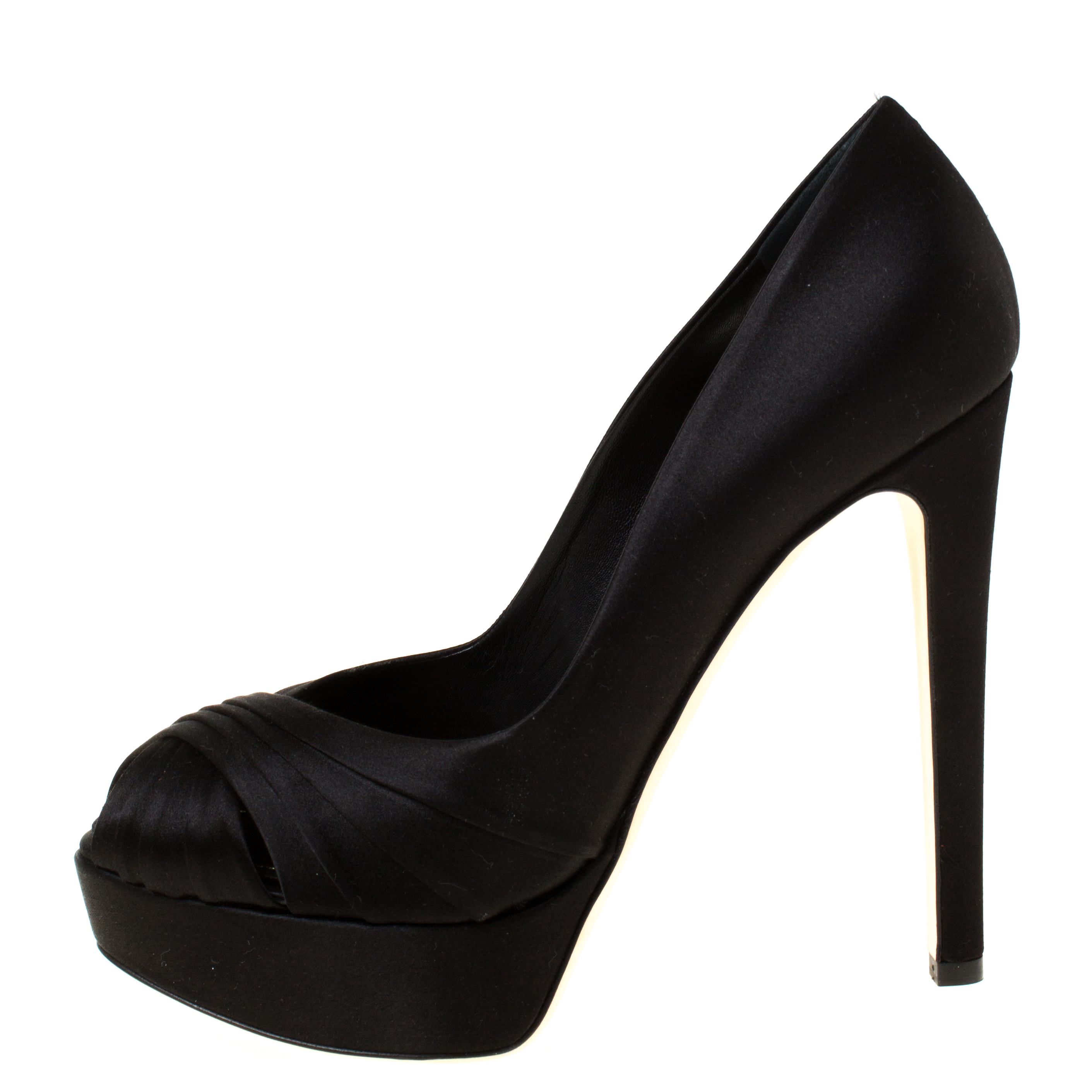 

Dior Black Pleated Satin Criss Cross Platform Pumps Size