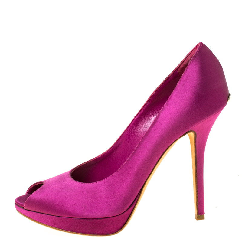 

Dior Fuchsia Satin Peep Toe Platform Pump Size, Pink