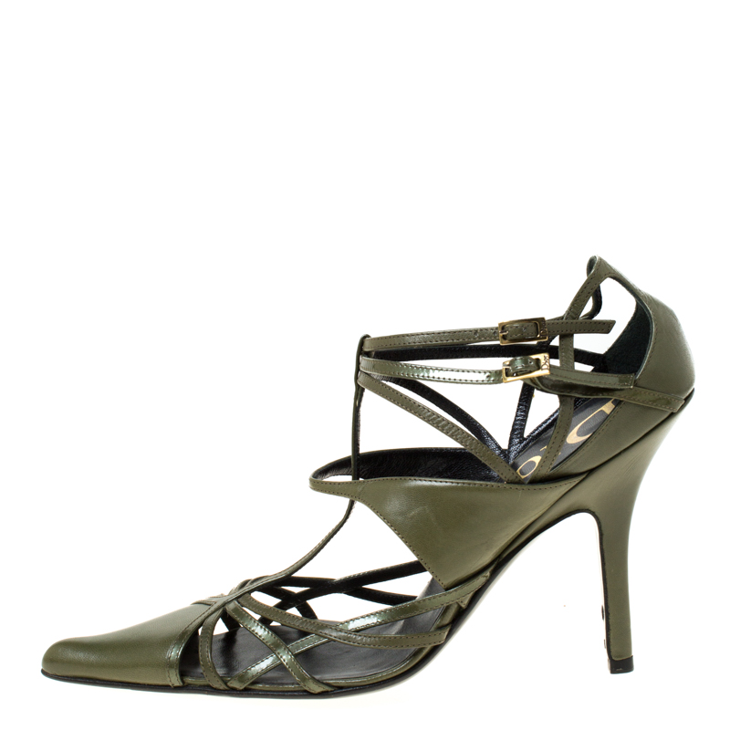 

Dior Green Leather Strappy Pointed Toe Pumps Size