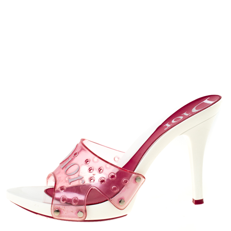 

Dior Pink PVC Logo Open Toe Sandals Size