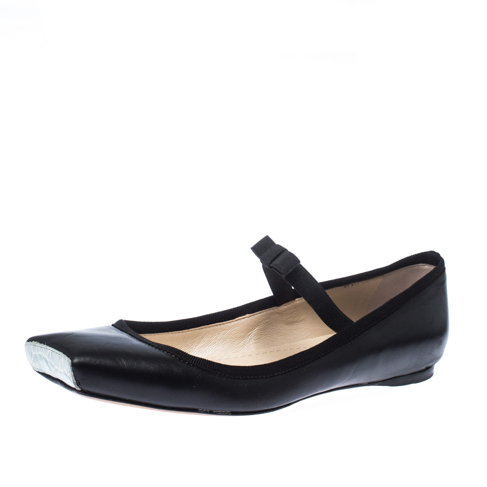 Pre Owned Dior Black Leather Mary Jane Ballet Flats Size 37