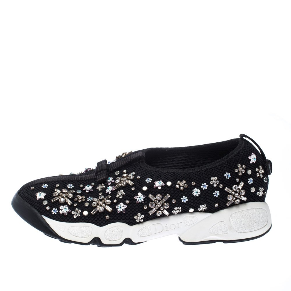 

Dior Black Mesh Fusion Crystal Embellished Slip On Sneakers Size
