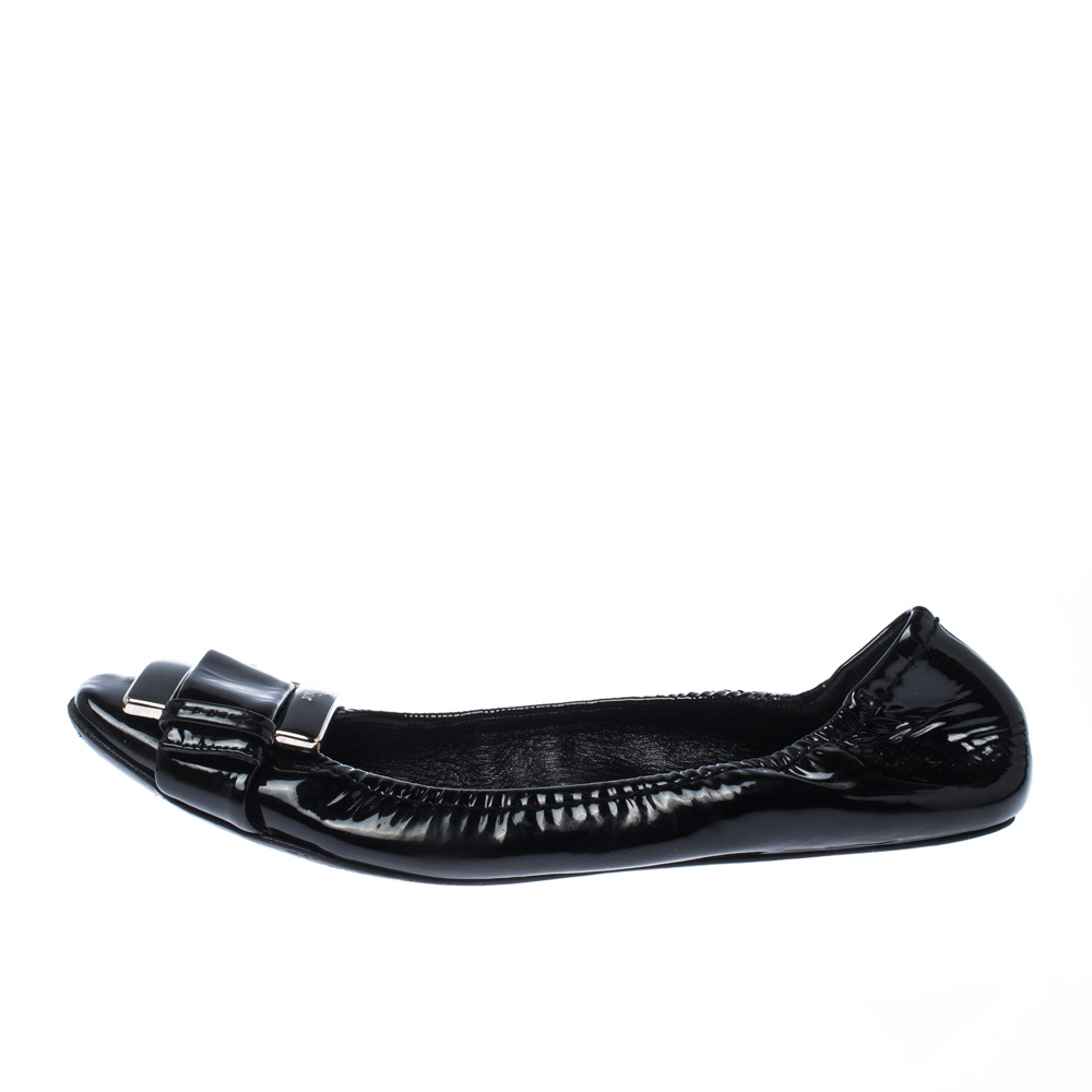 

Dior Black Patent Leather Scrunch Ballet Flats Size