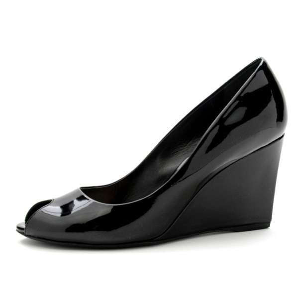 Christian Dior Black Patent Peep Toe Wedge Pumps Size 38
