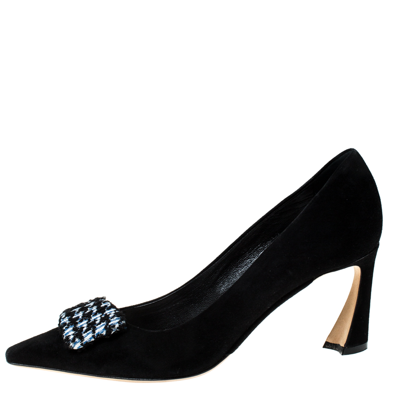 

Dior Black Suede Houndstooth Buckle Pointed Toe Pumps Size
