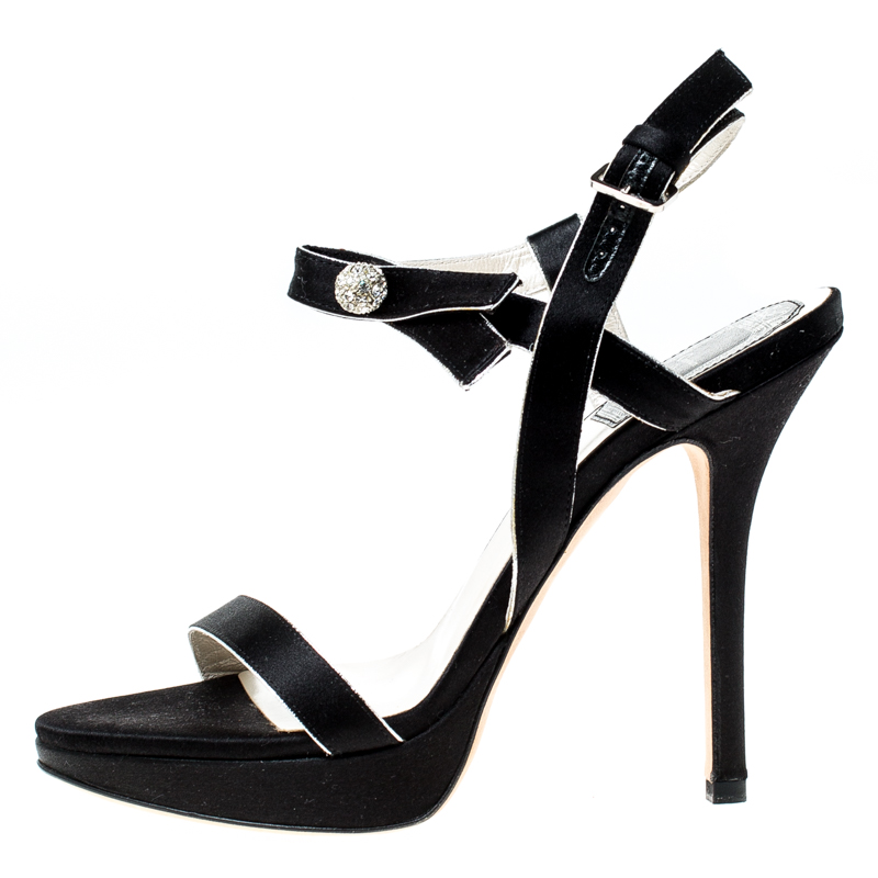 

Dior Black Satin Embellished Platform Ankle Strap Sandal Size