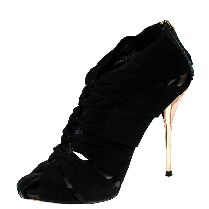

Dior Black Python Leather And Suede Caged Platform Sandals Size