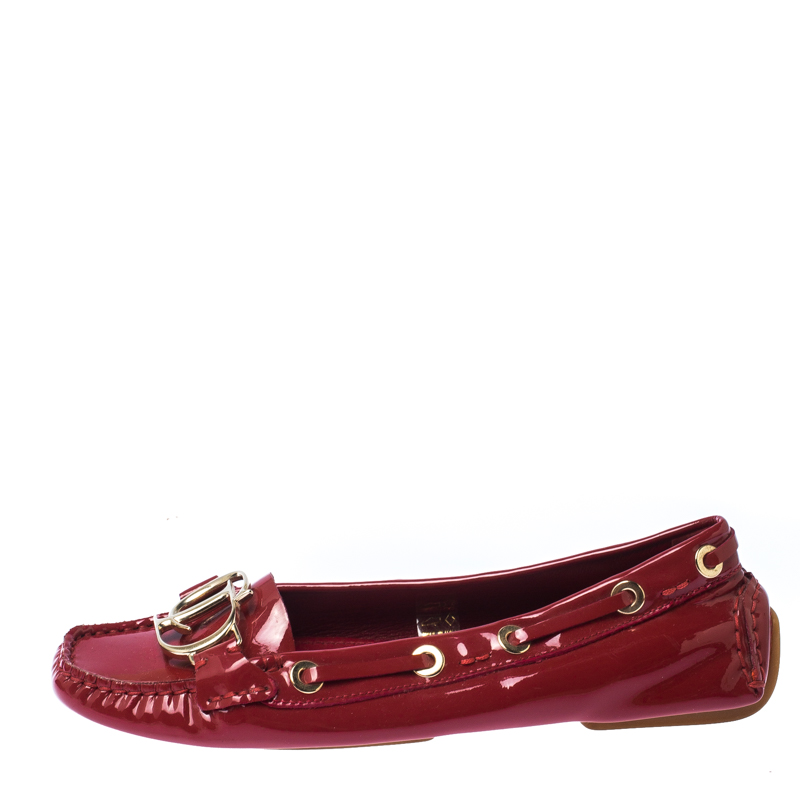 

Dior Red Patent Leather CD Logo Slip On Loafers Size